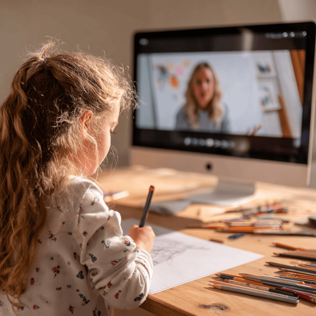 Girl drawing and creating art